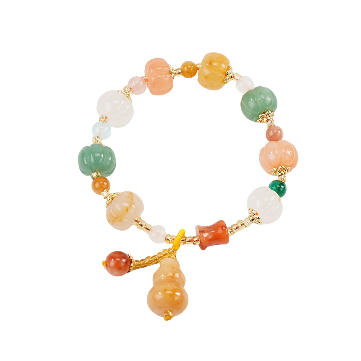 Pumpkin Bead Bracelet in Golden Silk Jade