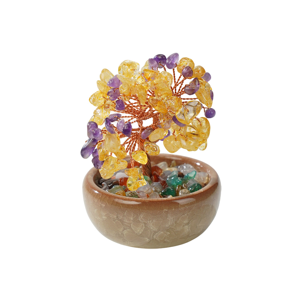 Crystal Feng Shui Copper Wire Wrapped Natural  Stone Money Tree Home Decoration