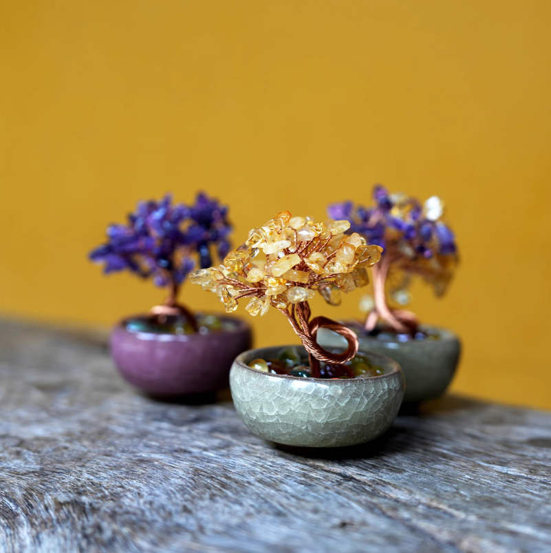 Crystal Feng Shui Copper Wire Wrapped Natural  Stone Money Tree Home Decoration