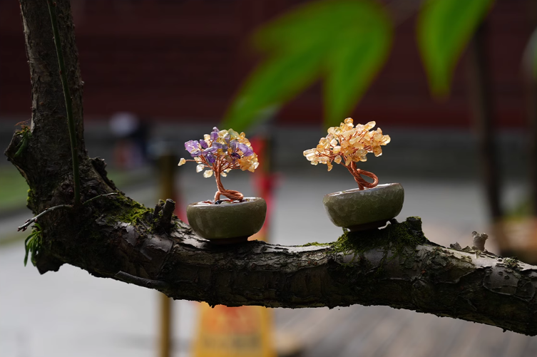 Crystal Feng Shui Copper Wire Wrapped Natural  Stone Money Tree Home Decoration