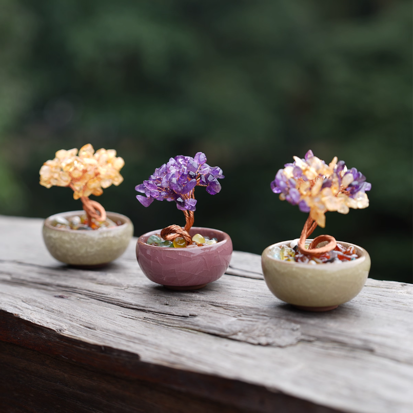 Crystal Feng Shui Copper Wire Wrapped Natural  Stone Money Tree Home Decoration