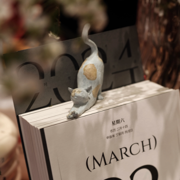 Stretching Cat Copper Sculpture
