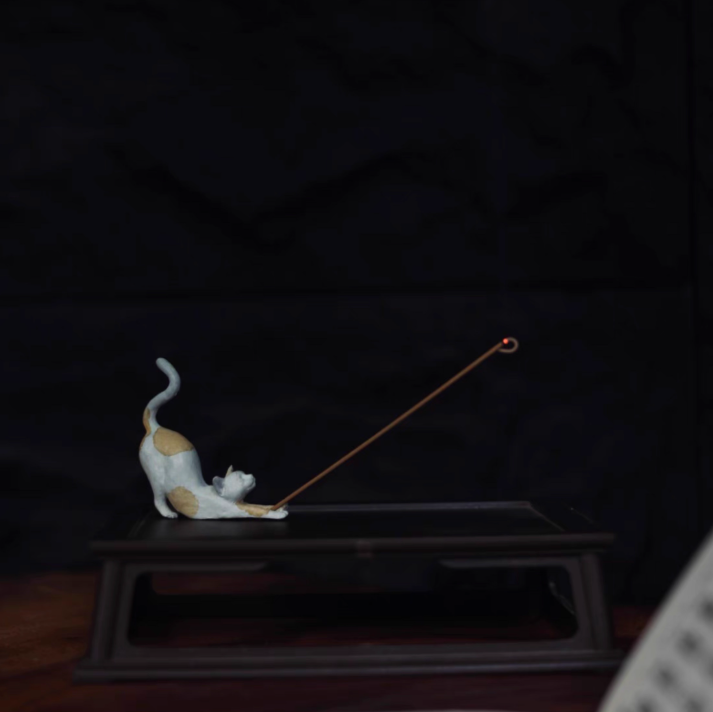Stretching Cat Copper Sculpture
