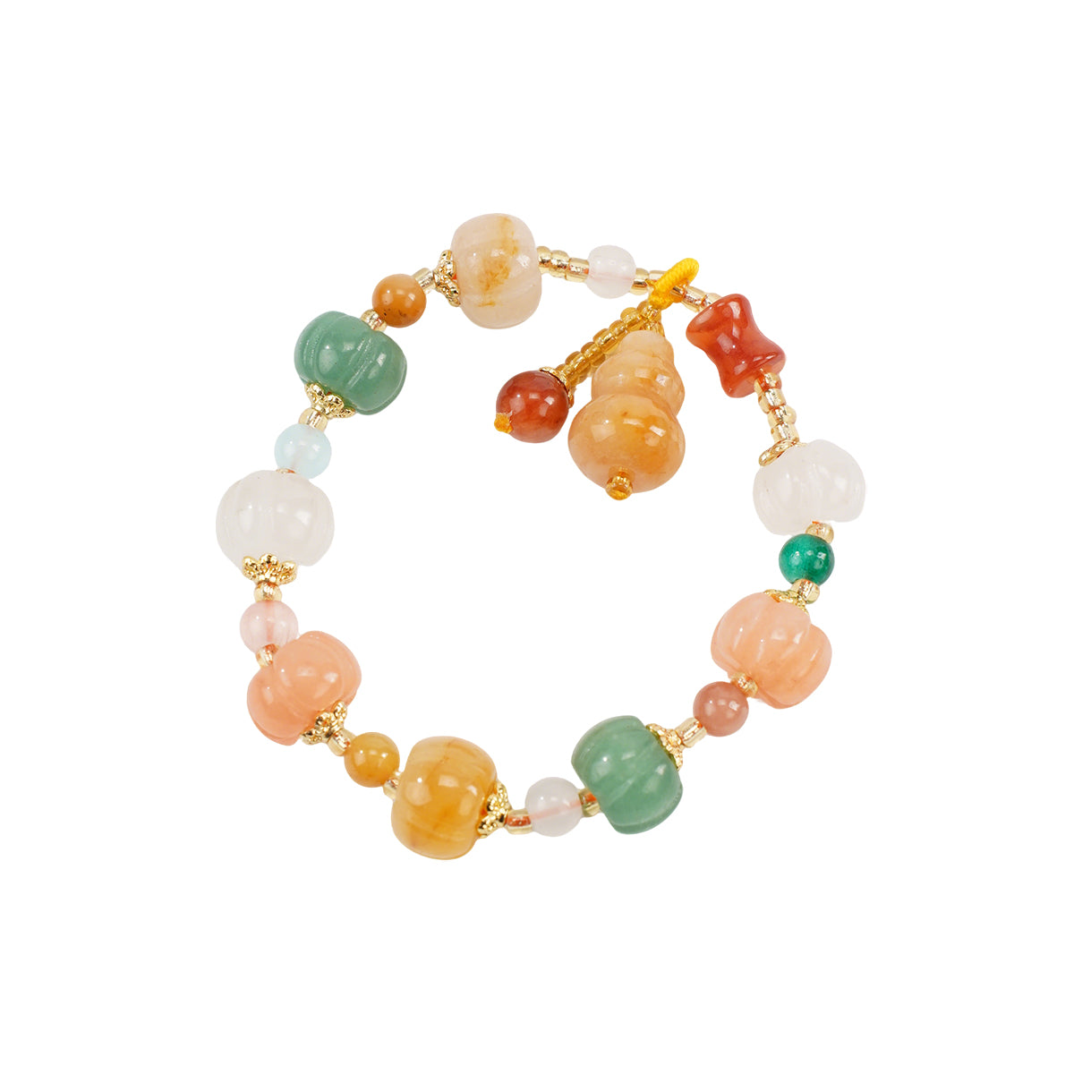 Pumpkin Bead Bracelet in Golden Silk Jade