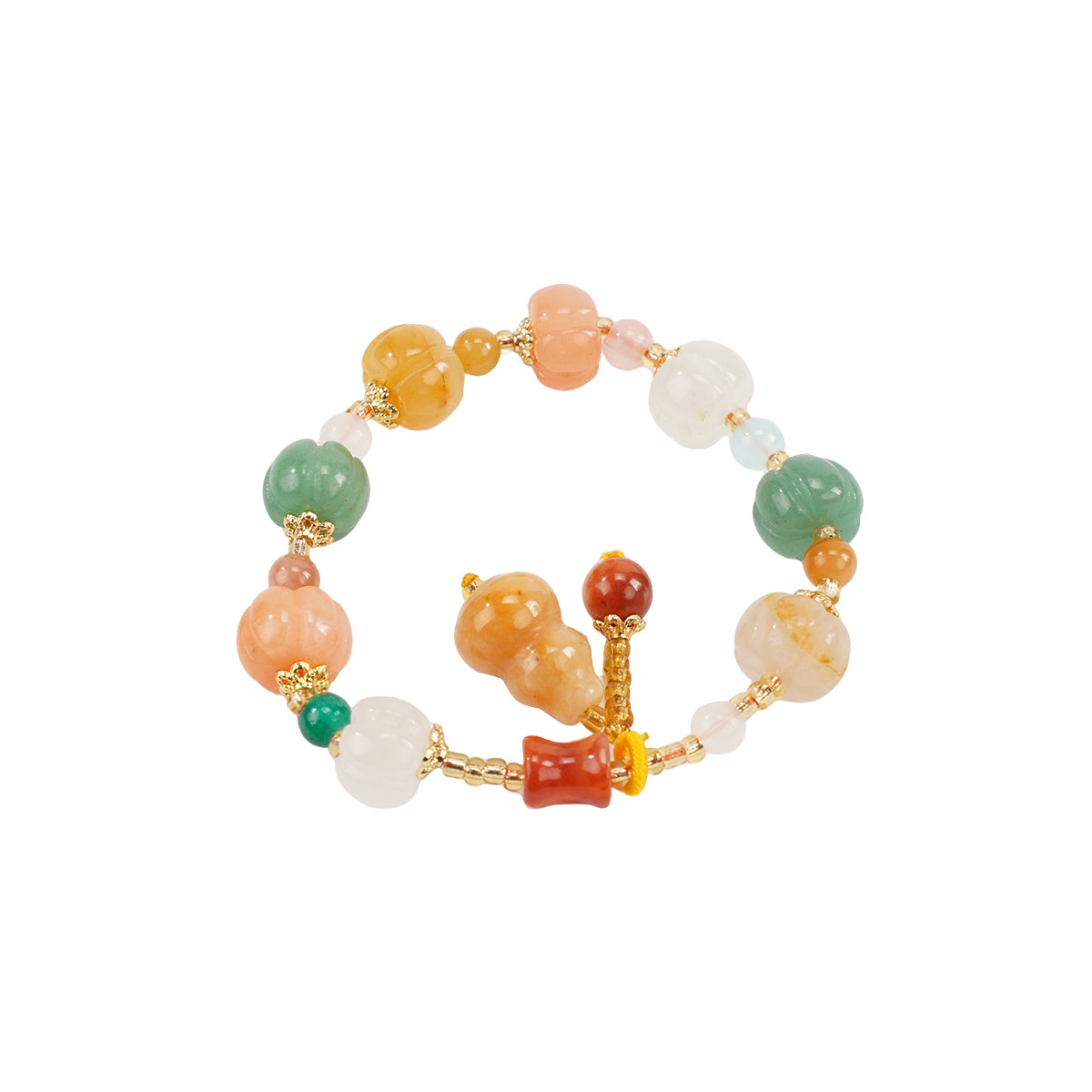 Pumpkin Bead Bracelet in Golden Silk Jade