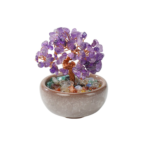 Crystal Feng Shui Copper Wire Wrapped Natural  Stone Money Tree Home Decoration