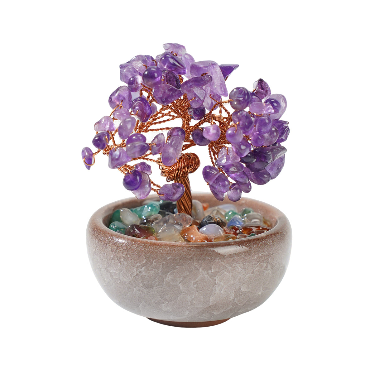 Crystal Feng Shui Copper Wire Wrapped Natural  Stone Money Tree Home Decoration