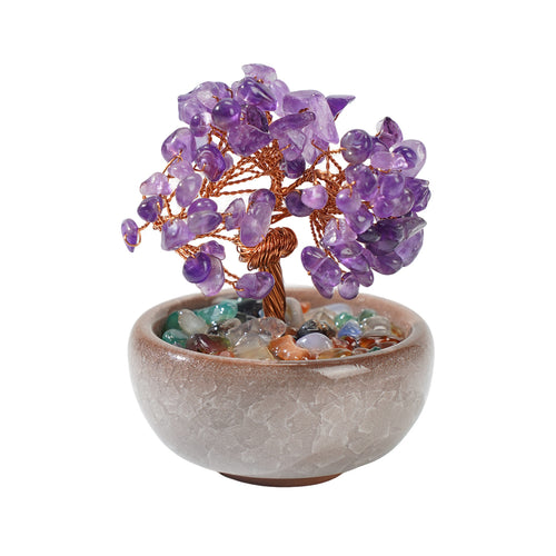 Crystal Feng Shui Copper Wire Wrapped Natural  Stone Money Tree Home Decoration