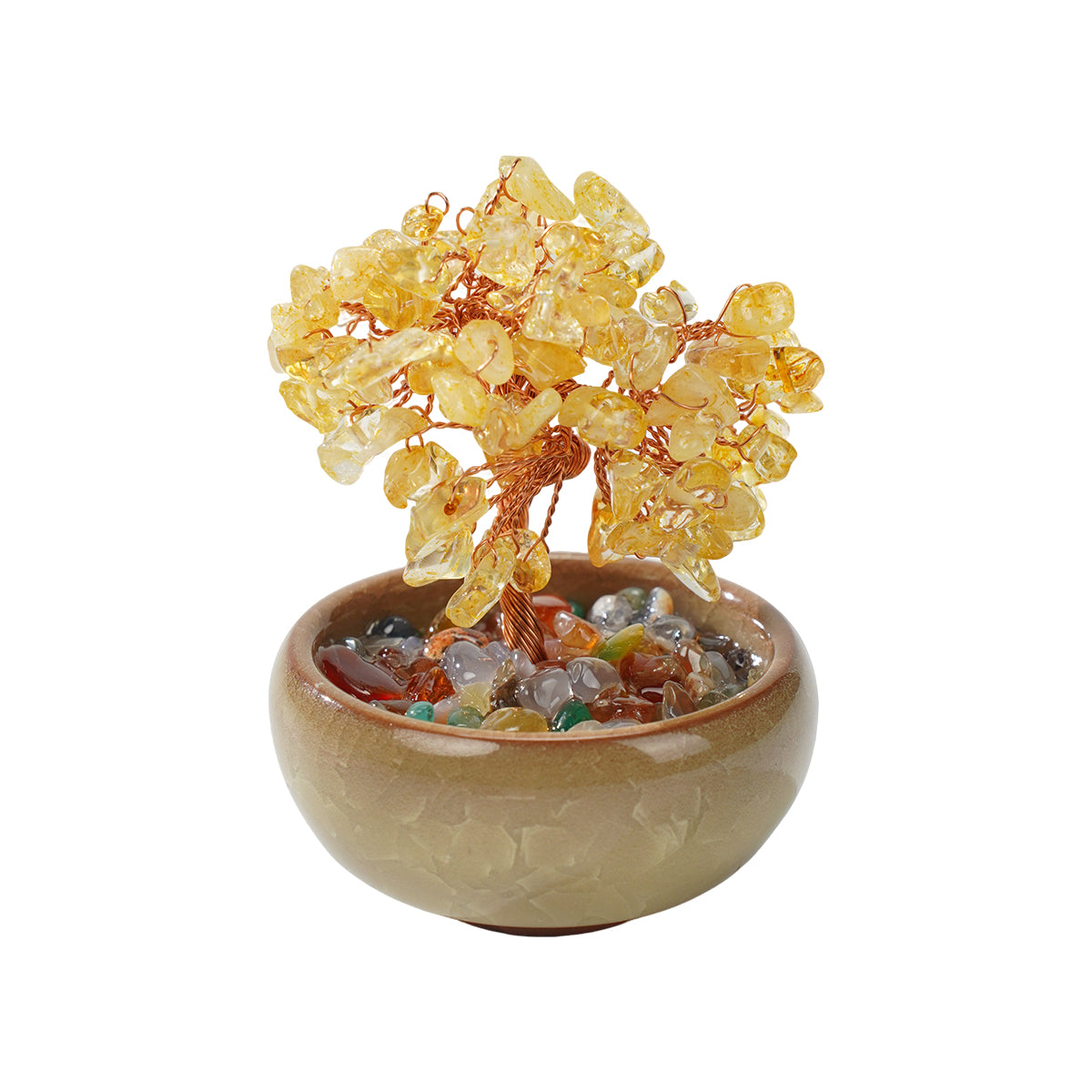 Crystal Feng Shui Copper Wire Wrapped Natural  Stone Money Tree Home Decoration