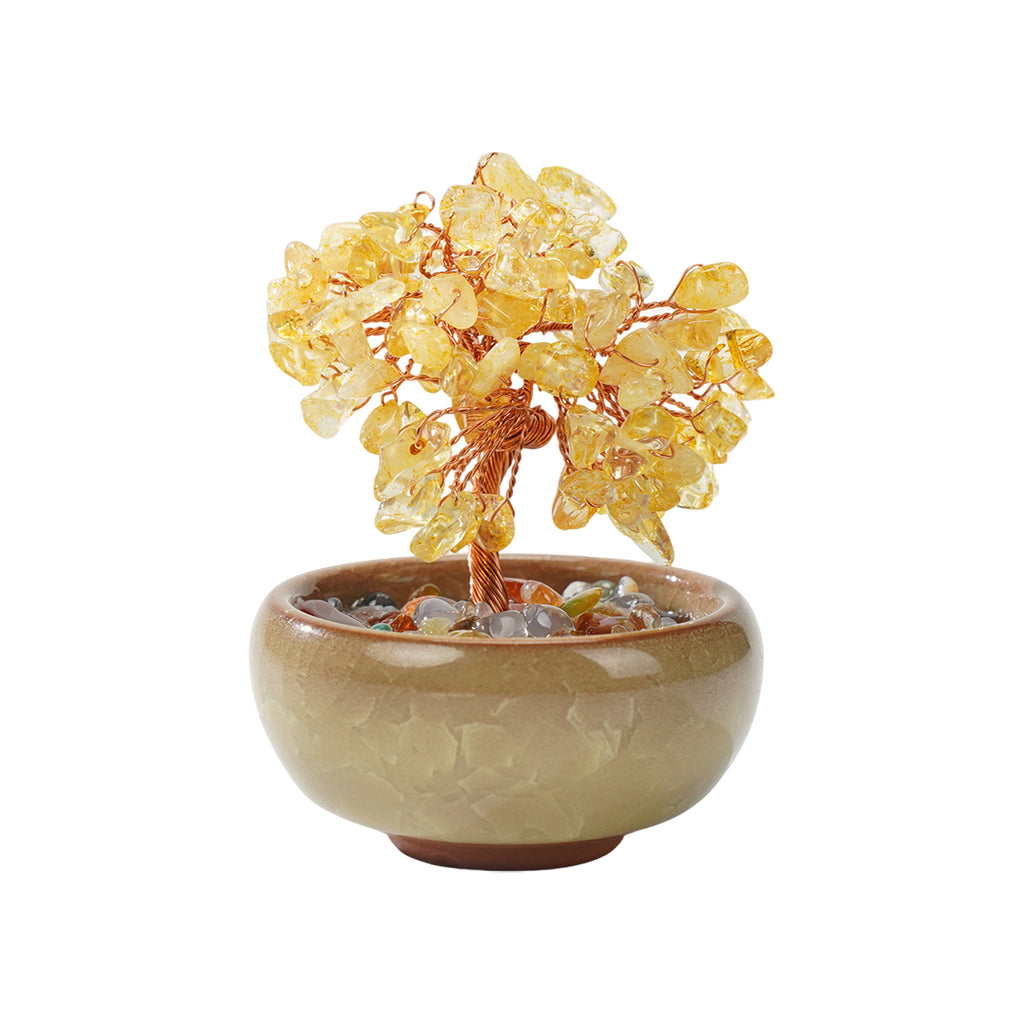 Crystal Feng Shui Copper Wire Wrapped Natural  Stone Money Tree Home Decoration