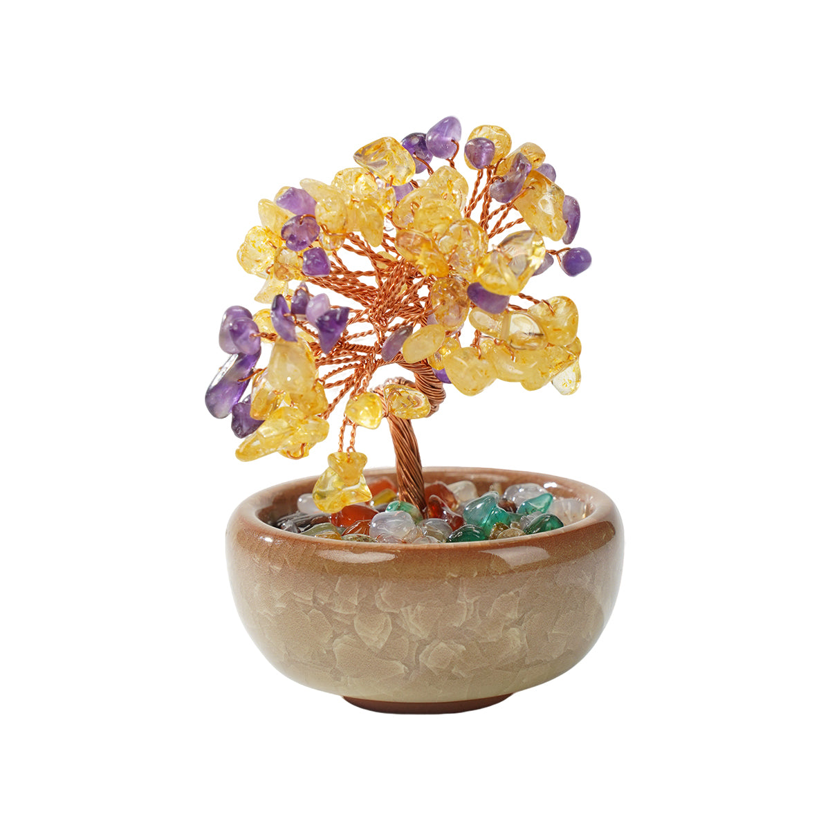 Crystal Feng Shui Copper Wire Wrapped Natural  Stone Money Tree Home Decoration